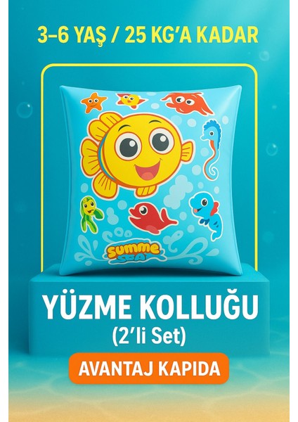 Çocukler Için Mercan Mavisi Şişme Kolluk, 3-7 Yaş, 25 Kg’a Kadar, Deniz Teması fiyatları