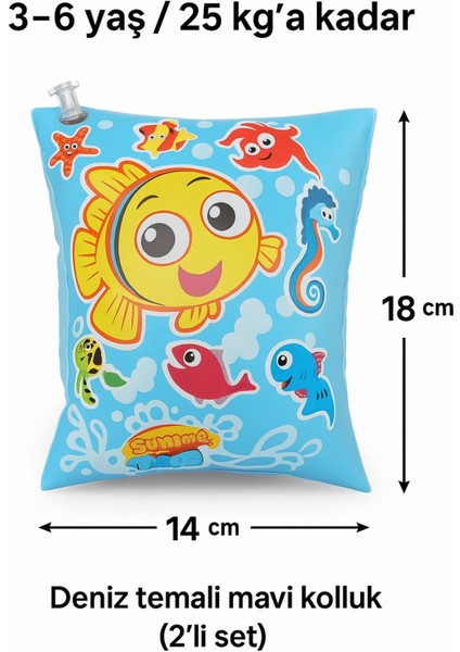 Çocukler Için Mercan Mavisi Şişme Kolluk, 3-7 Yaş, 25 Kg’a Kadar, Deniz Teması modelleri