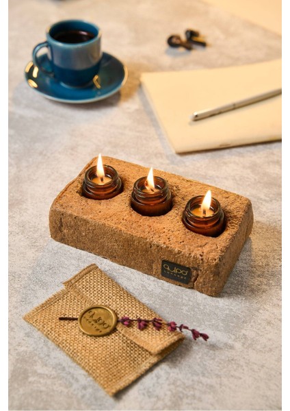 El Yapımı Kahverengi Soya Rustik Mumluk, Kişiselleştirilebilir Şamdan Tasarımı