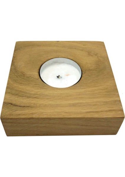 Şık 4'lü Kare Ahşap Mumluk Seti, Doğal ve Modern Dekorasyon Için Ideal