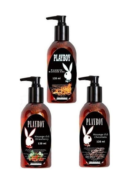 3 Adet Playboy Çilek Aromalı Kokulu ve Isıtıcılı Rahatlatıcılı Vücut Masaj Yağı