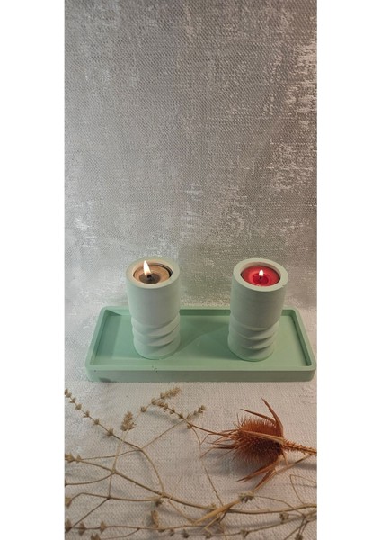 Yeşil Beton 3'lü Tealight Mumluk ve Sunum Tepsisi Seti fiyatları