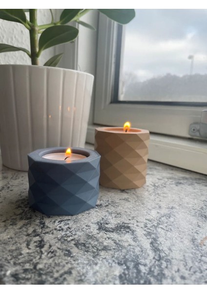 2'li Çok Renkli Mumluk Seti - Eşkenar Dikdörtgen Şekilde Tealight Süsleyici