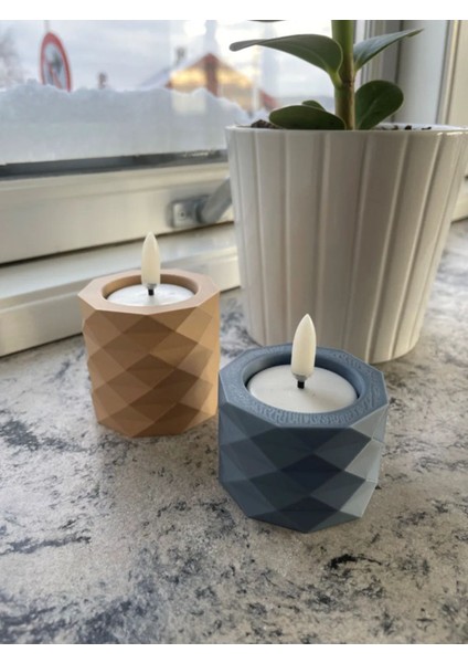 2'li Çok Renkli Mumluk Seti - Eşkenar Dikdörtgen Şekilde Tealight Süsleyici fiyatları