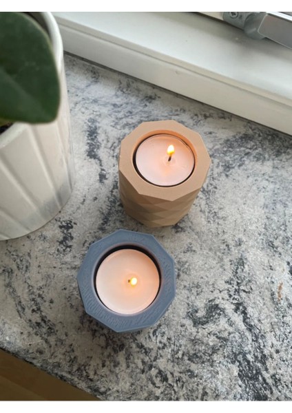 2'li Çok Renkli Mumluk Seti - Eşkenar Dikdörtgen Şekilde Tealight Süsleyici modelleri