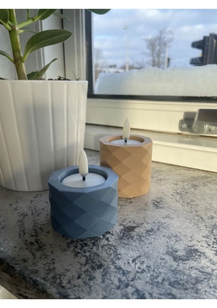 2'li Çok Renkli Mumluk Seti - Eşkenar Dikdörtgen Şekilde Tealight Süsleyici fırsatları