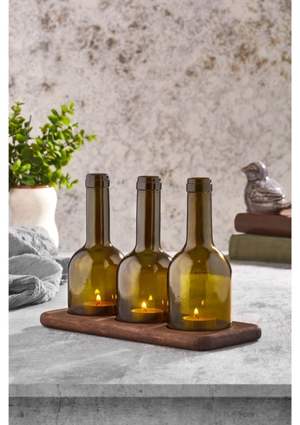 3'lü Renkli Winy Şişe Mumluk Takımı - Şık ve Havalı Dekorasyon Parçası