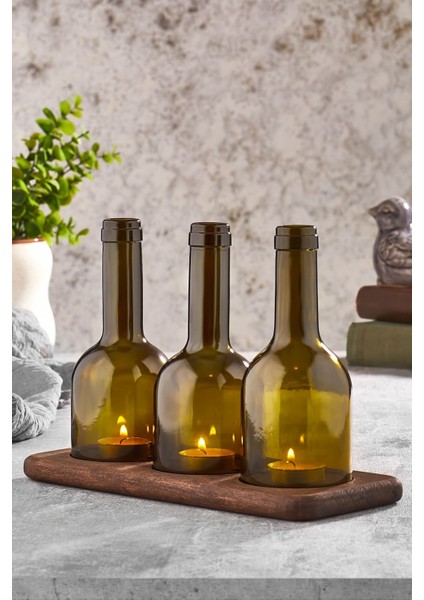 3'lü Renkli Winy Şişe Mumluk Takımı - Şık ve Havalı Dekorasyon Parçası fiyatları