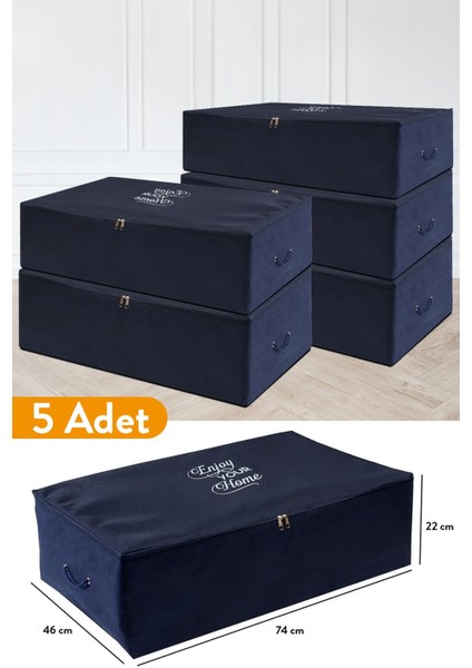 5'li Lacivert Mega Boy Baza Altı Hurç, 74X46X22 Cm, Havalı ve Şık Saklama Alanı