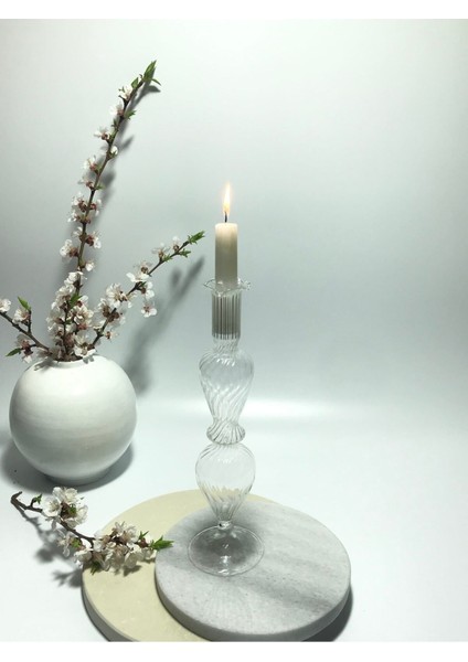 Şeffaf Çizgili El Yapımı Cam Mumluk, Ev ve Dekorasyon Için Zarif Aksesuar fiyatları