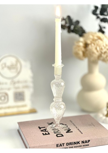 Şeffaf Çizgili El Yapımı Cam Mumluk, Ev ve Dekorasyon Için Zarif Aksesuar modelleri