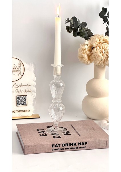 Şeffaf Çizgili El Yapımı Cam Mumluk, Ev ve Dekorasyon Için Zarif Aksesuar fırsatları