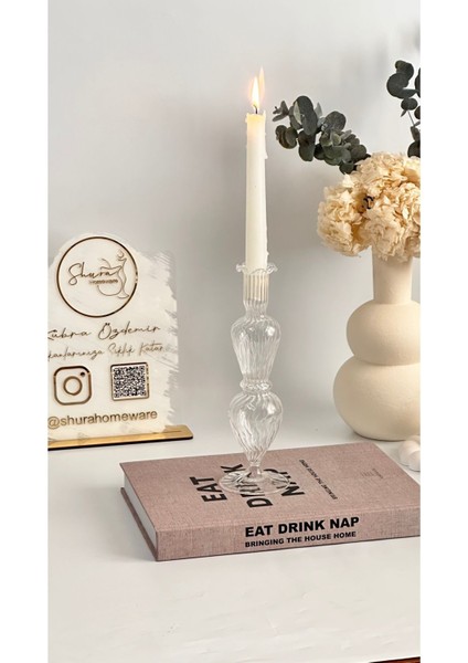 Şeffaf Çizgili El Yapımı Cam Mumluk, Ev ve Dekorasyon Için Zarif Aksesuar