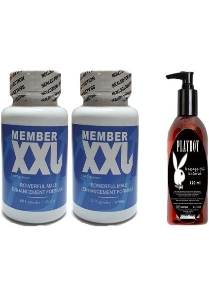 Member Xxl Erkeklere Özel 60 lı 2 Adet + Playboy 120 ml Masaj Yağı