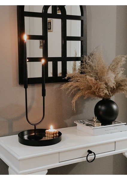 Şık 2 Kollu Siyah Metal Mumluk ve Şamdan Dekorasyonu fiyatları