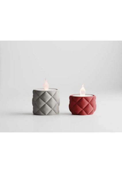 Renkli 2'li Minimalist Kumaş Görünümlü Tealight Seti