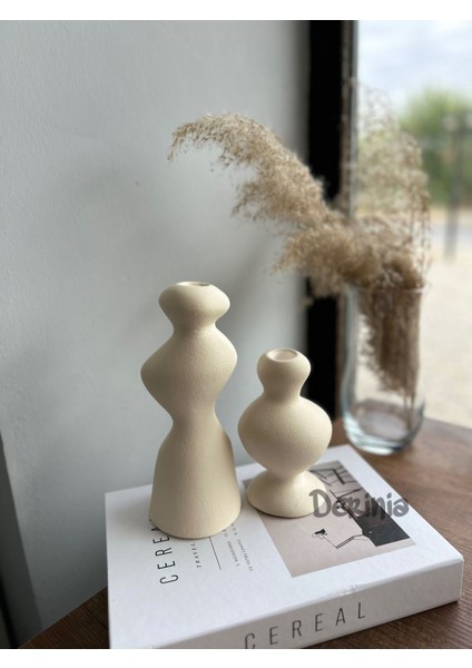 Bej Dokulu Soyut Ikili Şamdan, Şık ve Modern Dekorasyon Için Ideal Ürün