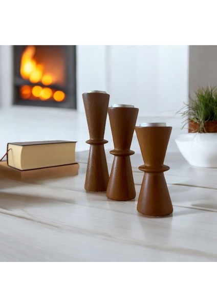 Doğal Gürgen Ağacı Dekoratif Ahşap Kum Saati ve Mumluk Seti