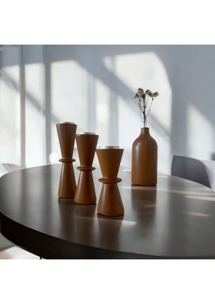 Doğal Gürgen Ağacı Dekoratif Ahşap Kum Saati ve Mumluk Seti indirimleri