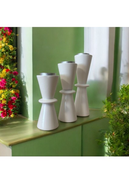 Şamdan ve Kum Saati Seti, Doğal Gürgen Ağacı, Şık Dekoratif Tasarım