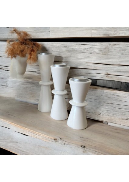 Şamdan ve Kum Saati Seti, Doğal Gürgen Ağacı, Şık Dekoratif Tasarım