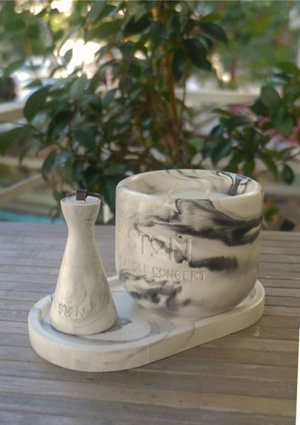 Siyah Beyaz Beton Mum Hediye Seti, Şık ve Modern Dekorasyon Aksesuarları fiyatları