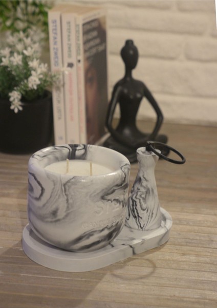 Siyah Beyaz Beton Mum Hediye Seti, Şık ve Modern Dekorasyon Aksesuarları modelleri