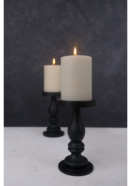 Şık Siyah Ahşap Şamdan Seti, Dekoratif 16 Cm, Zarif ve Modern Tasarım fiyatları