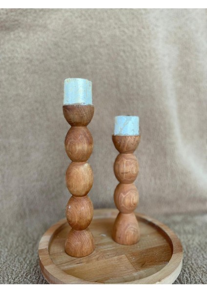 Iki Adet Doğal Ahşap Şamdan, Şık Dekoratif Mumluk Seti fiyatları