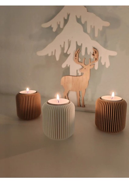 Modern Çizgi Tasarımlı Şık 3'lü Tealight Mumluk Seti