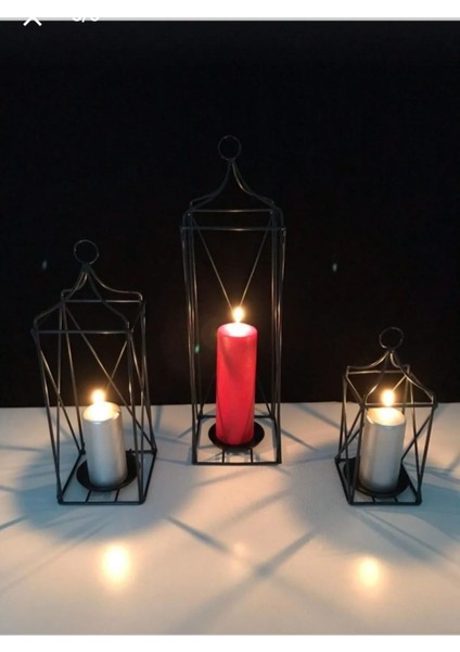 Dekoratif 3'lü Ferforje Kafes Fener Mumluk Seti, Siyah, Şık ve Zarif Tasarım modelleri
