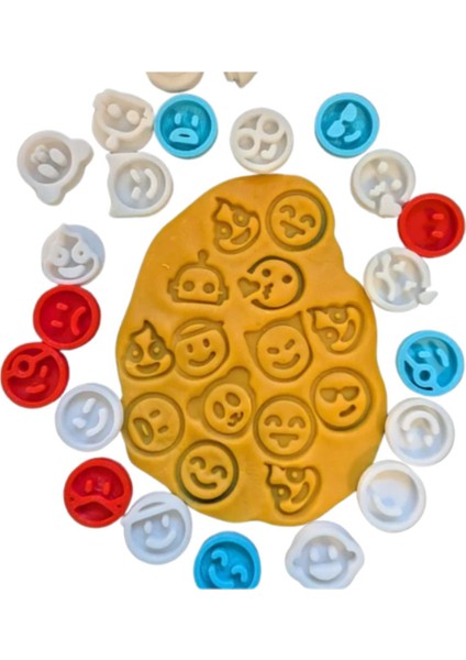 26'lı - Eğlenceli Emojiler Modelleme Kurabiye Oyun Hamuru Kil Polimer Hamur Damga Kesici Kalıp Seti
