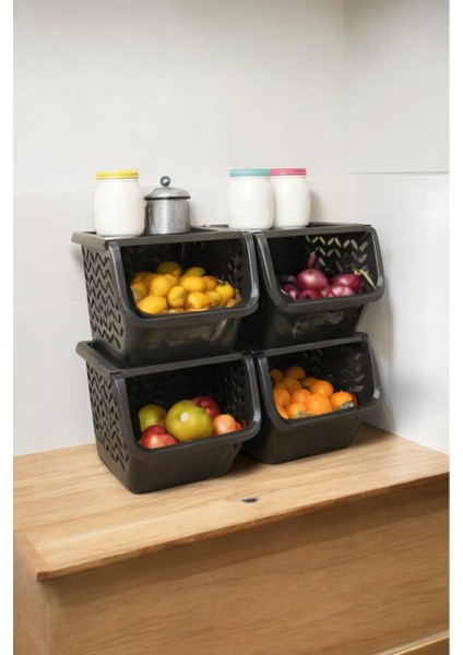 Çok Katlı Sebze Rafı, Havalandırmalı Depolama Organizeri, 24LT, 4'lü Set