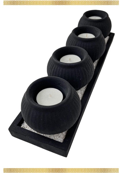 Dörtlü Siyah Mumluk Takımı, Şık Tasarım ve Gece Mavisi Detaylar