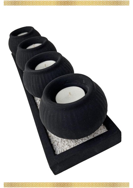 Dörtlü Siyah Mumluk Takımı, Şık Tasarım ve Gece Mavisi Detaylar fiyatları