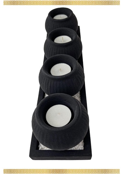 Dörtlü Siyah Mumluk Takımı, Şık Tasarım ve Gece Mavisi Detaylar modelleri