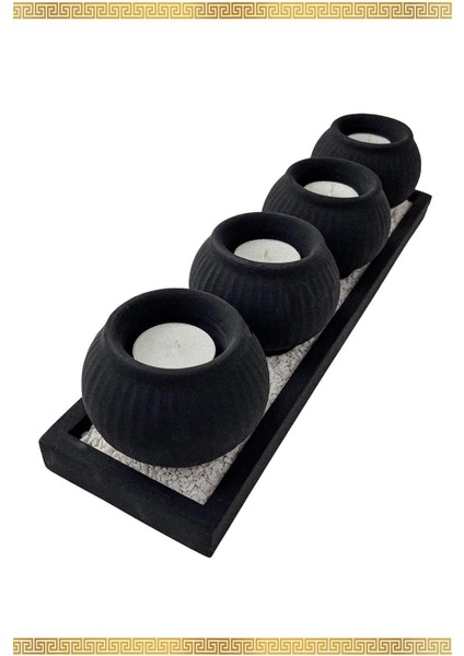 Dörtlü Siyah Mumluk Takımı, Şık Tasarım ve Gece Mavisi Detaylar fırsatları