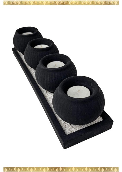 Dörtlü Siyah Mumluk Takımı, Şık Tasarım ve Gece Mavisi Detaylar indirimleri