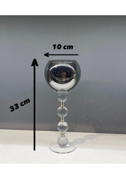 Şık Füme Kristal Cam Üçlü Top Şamdan, Dekoratif ve Zarif Tasarım modelleri