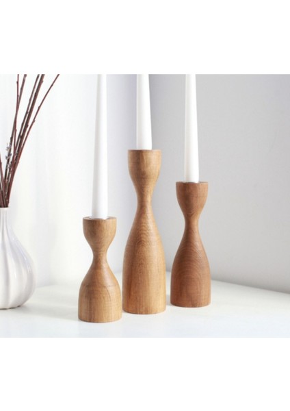 El Yapımı Doğal Ahşap Şamdan Seti, Rustik Dekor, 3'lü, Modern Tasarım fırsatları