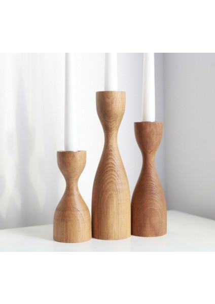 El Yapımı Doğal Ahşap Şamdan Seti, Rustik Dekor, 3'lü, Modern Tasarım indirimleri