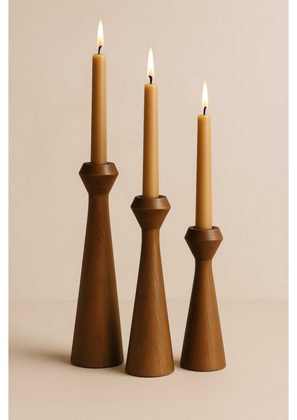 El Yapımı Doğal Ahşap Kahve Şamdan Seti, Rustik ve Modern Dekoratif 3'lü Mumluk fiyatları