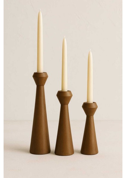 El Yapımı Doğal Ahşap Kahve Şamdan Seti, Rustik ve Modern Dekoratif 3'lü Mumluk modelleri