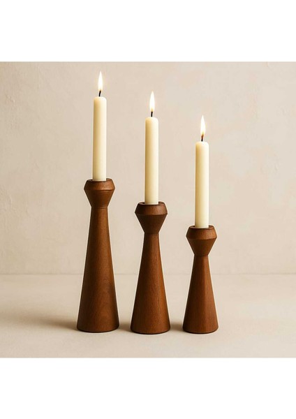 El Yapımı Doğal Ahşap Kahve Şamdan Seti, Rustik ve Modern Dekoratif 3'lü Mumluk fırsatları