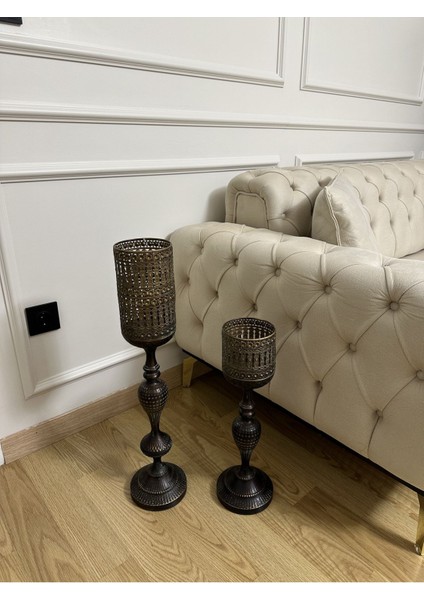 Altın Renkli Metal Dekoratif Mumluk Takımı, Şık ve Zarif Ev Dekoru Parçası fiyatları