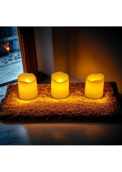 14 Şubat Için Ledli Mum Tealight Işıklı 3'lü, Sarı, Pil Dahil, Dumansız ve Alevsiz, Beyaz