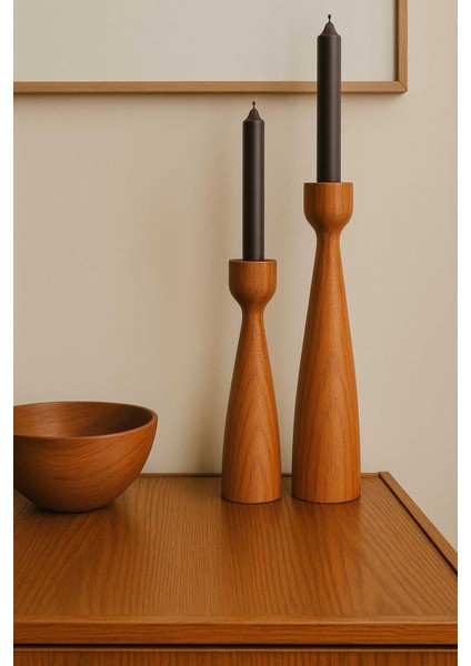 El Yapımı Çok Renkli Ahşap Şamdan Seti 2'li, Rustik Dekorasyon Için 20 ve 17.5 cm fiyatları