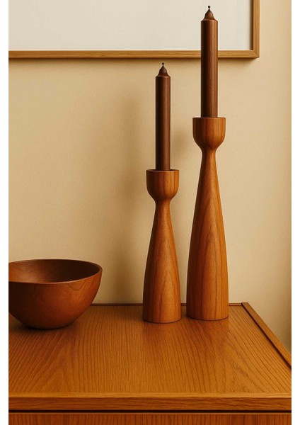 El Yapımı Çok Renkli Ahşap Şamdan Seti 2'li, Rustik Dekorasyon Için 20 ve 17.5 cm fırsatları