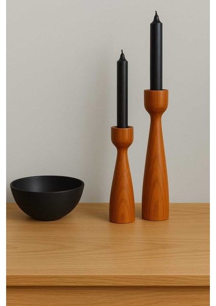 El Yapımı Çok Renkli Ahşap Şamdan Seti 2'li, Rustik Dekorasyon Için 20 ve 17.5 cm indirimleri