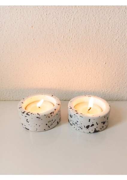 Iki Renkli Terrazzo Dekoratif Tealight Mumluk Seti, Beyaz ve Siyah fiyatları